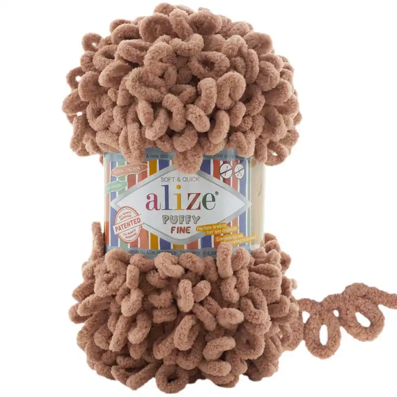 Pletací příze Alize Puffy Fine 100 g Varianta: 48 (261) hnědá koňak, Balení: 1 ks