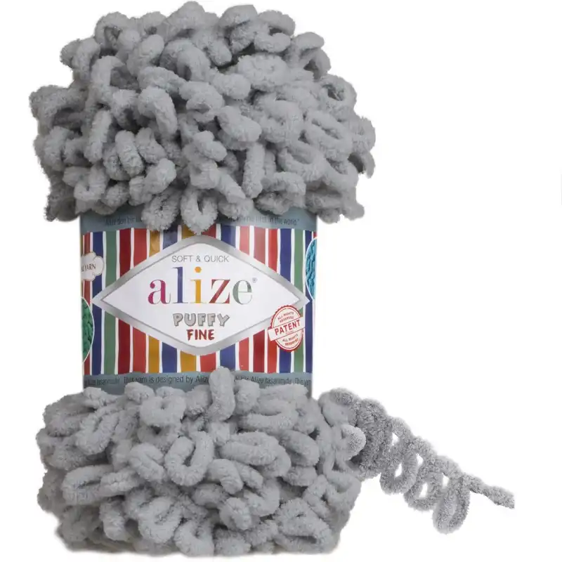 Pletací příze Alize Puffy Fine 100 g Varianta: 14 (343) šedá, Balení: 1 ks