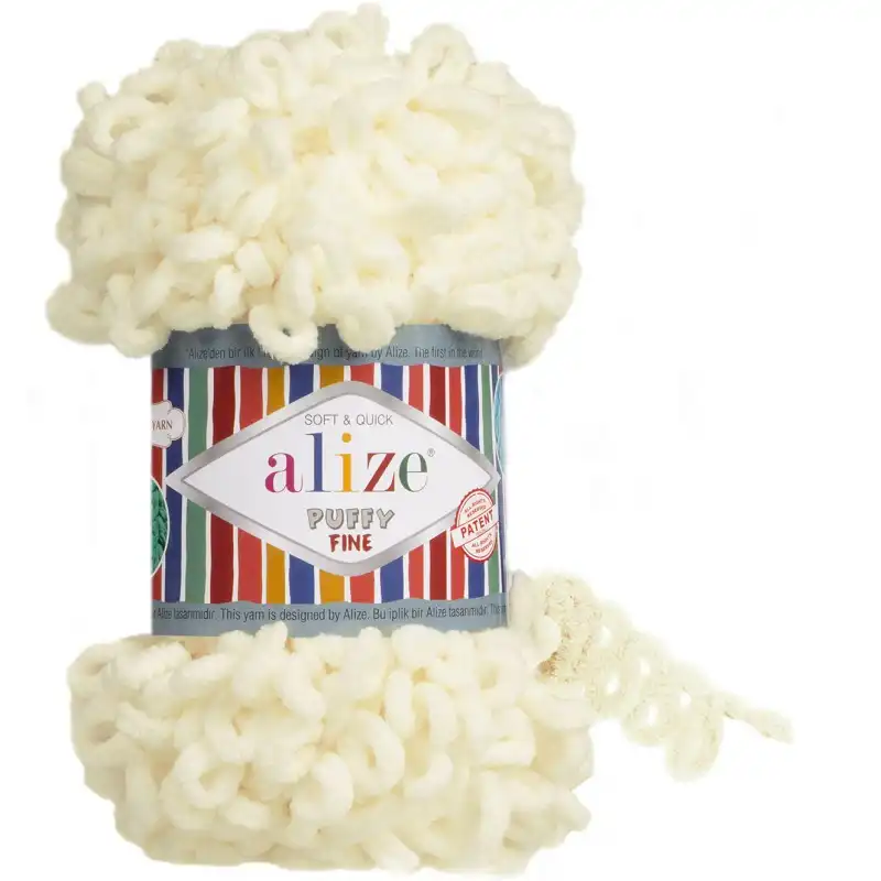 Pletací příze Alize Puffy Fine 100 g Varianta: 2 (62) krémová světlá, Balení: 1 ks