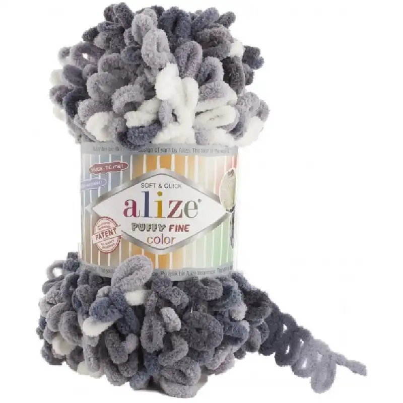 Alize Příze Puffy FINE color 5925 černo-šedo-bílá