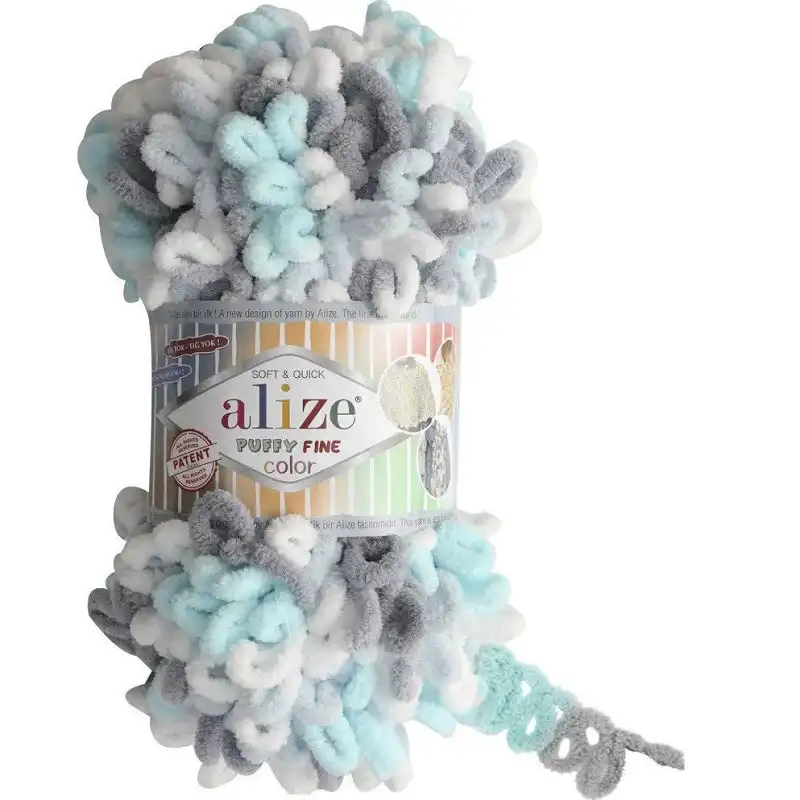 Alize Příze Puffy FINE color 5939 tyrkysovo-šedo-bílá