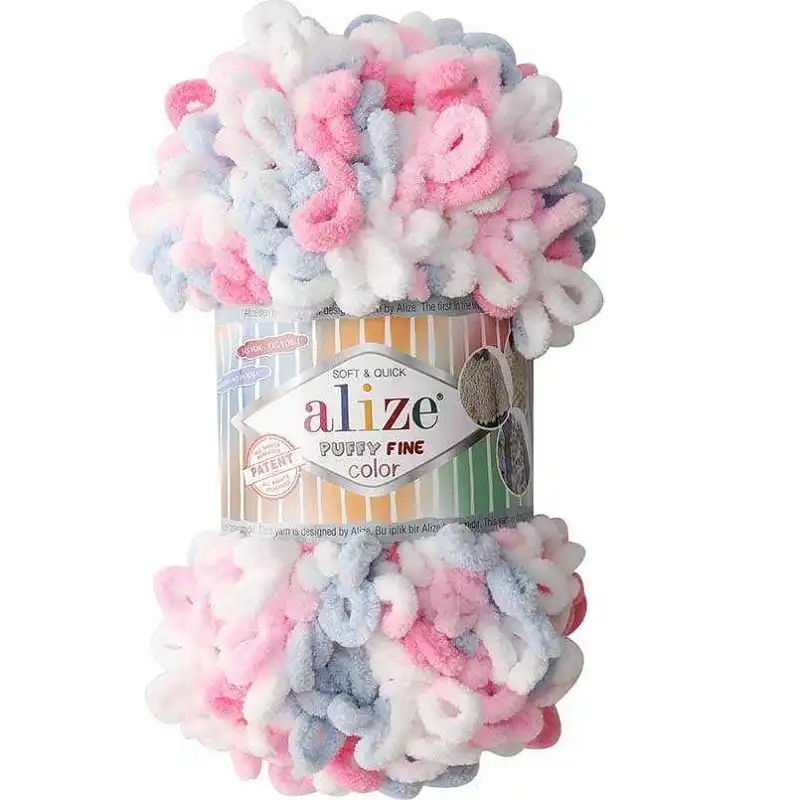 Alize Příze Puffy FINE color 5945 růžovo-modrošedo-bílá