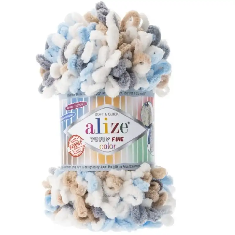 Alize Příze Puffy FINE color 5946 modro-šedo-hnědo-bílá