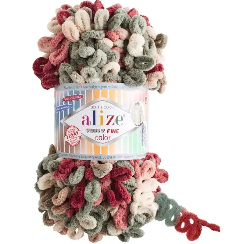 Alize Příze Puffy FINE color 6039 béžovo-vínová-khaki