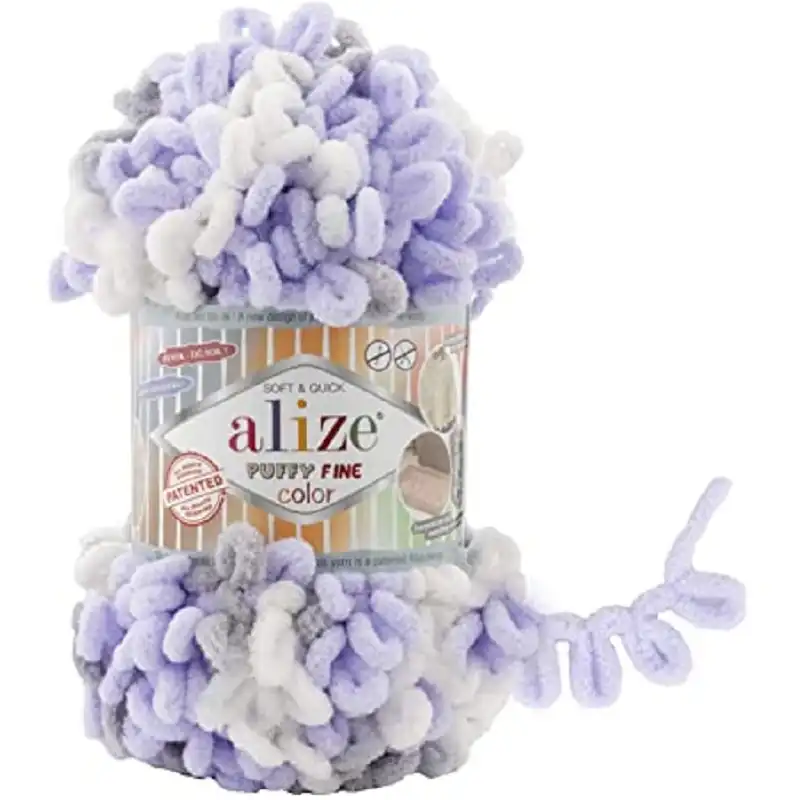 Alize Příze Puffy FINE color 6372 fialovo-bílá