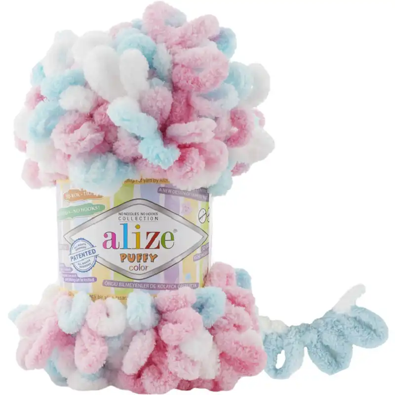 Alize Příze Puffy FINE color 6377 tyrkysovo-růžovo-bílá