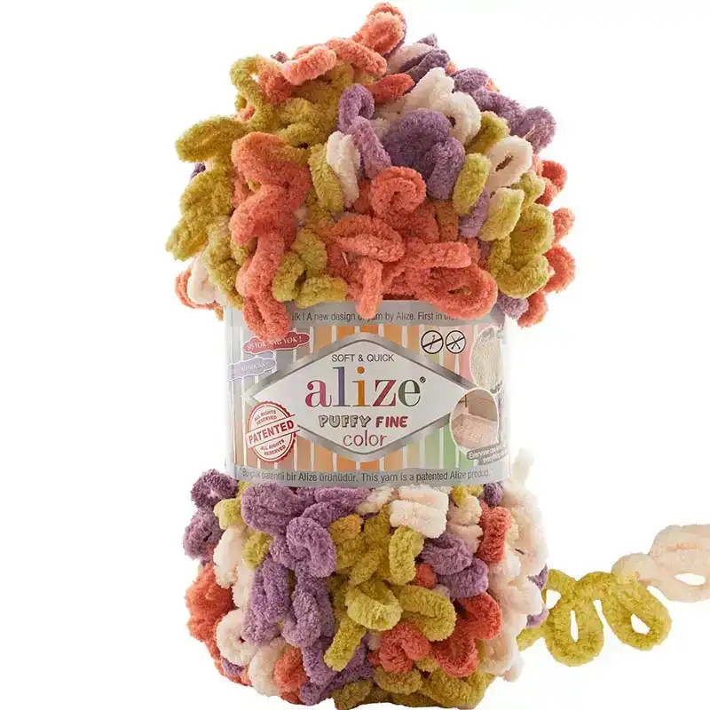 Alize Příze Puffy FINE color 6519 kiwi-rezavo-fialová