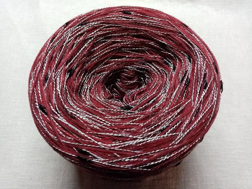 Merino Burgund-red-silber/black 3-nitka 1200m s nopkovou nitkou