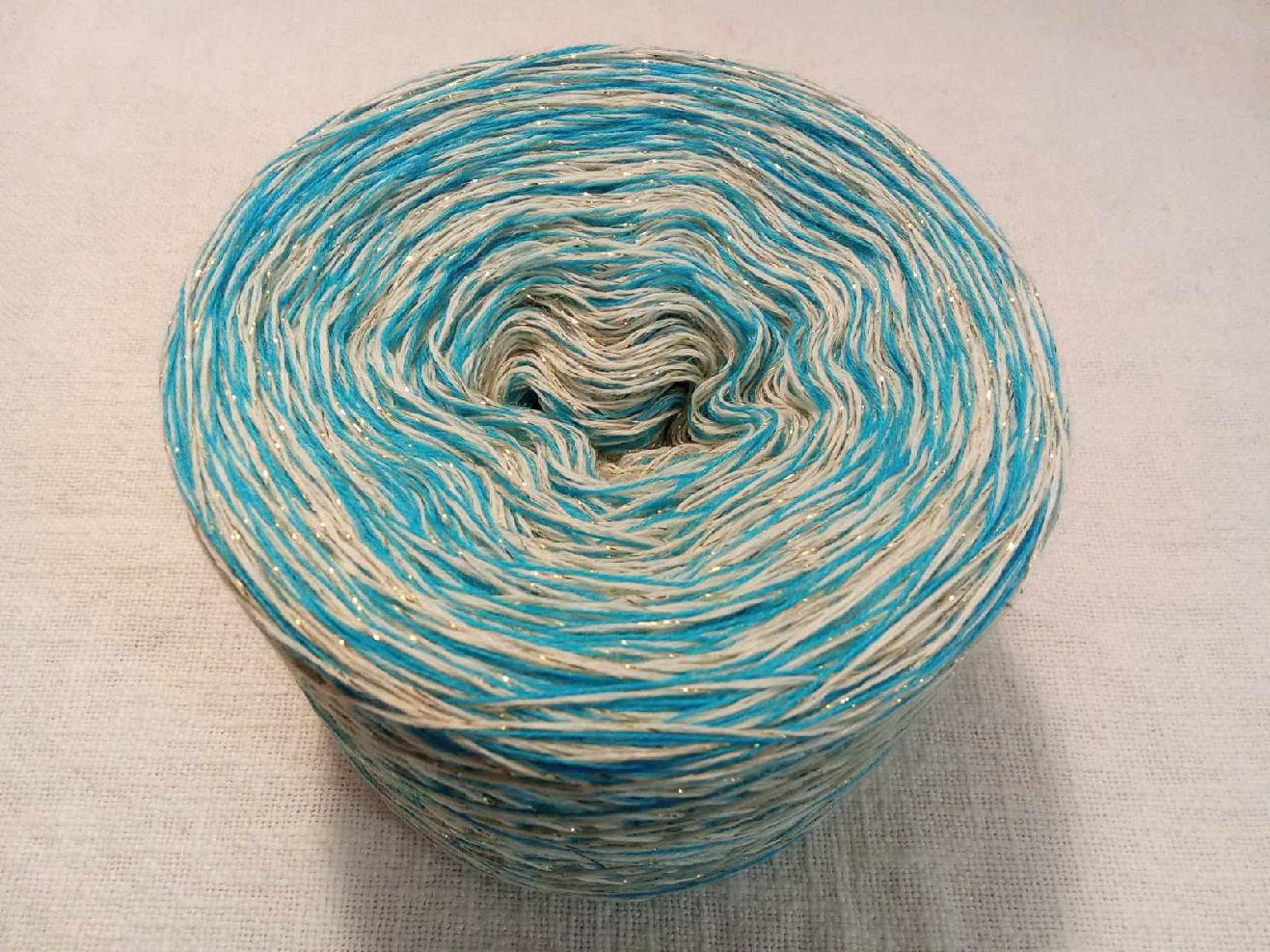 Natur-blue-atoll-gold merino 3-nitka 1000m s lurexovou nitkou