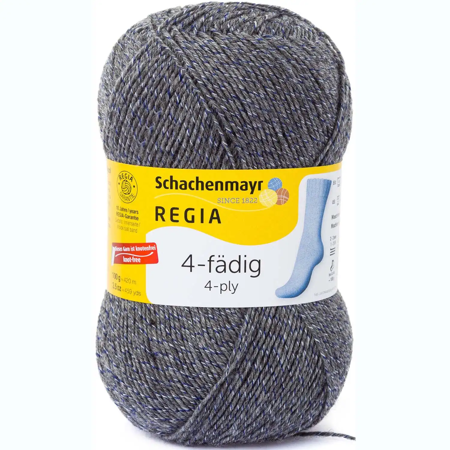 Regia 4-Ply Uni 525 šedá s modrobílým proužkem