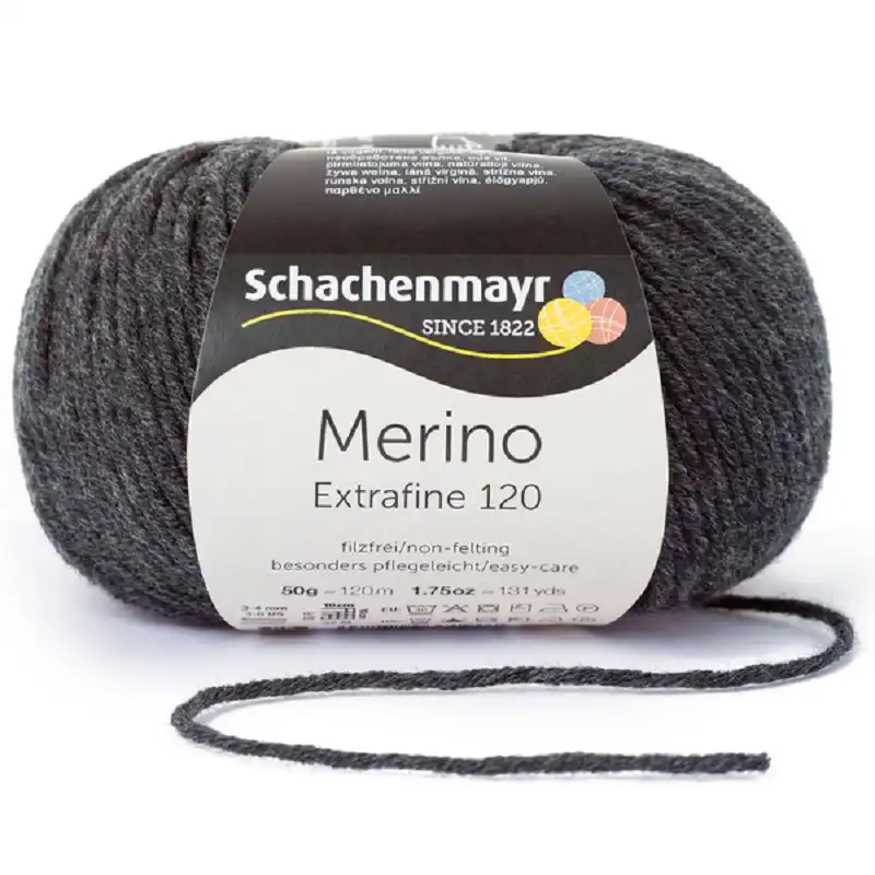 Schachenmayr Merino extrafine 120 Antracitový melír 198