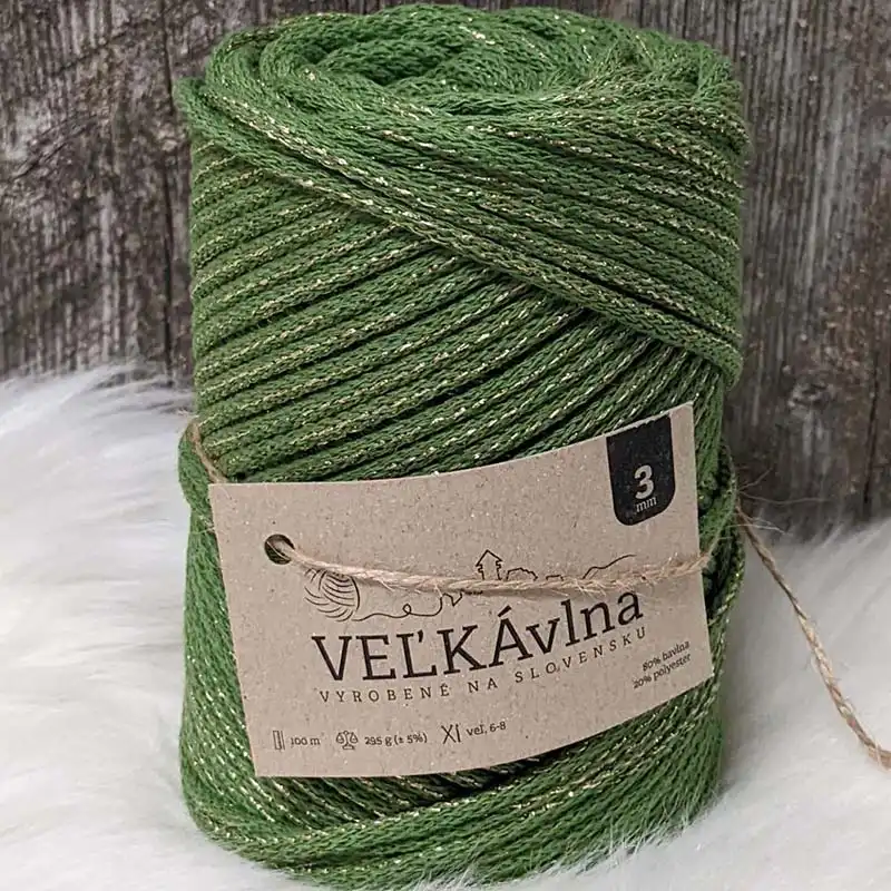 Velká vlna Špagát 3mm Avokádo s lurexem