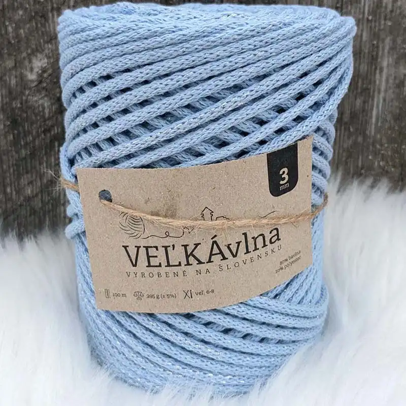 Velká vlna Špagát 3mm Pomněnka s lurexem