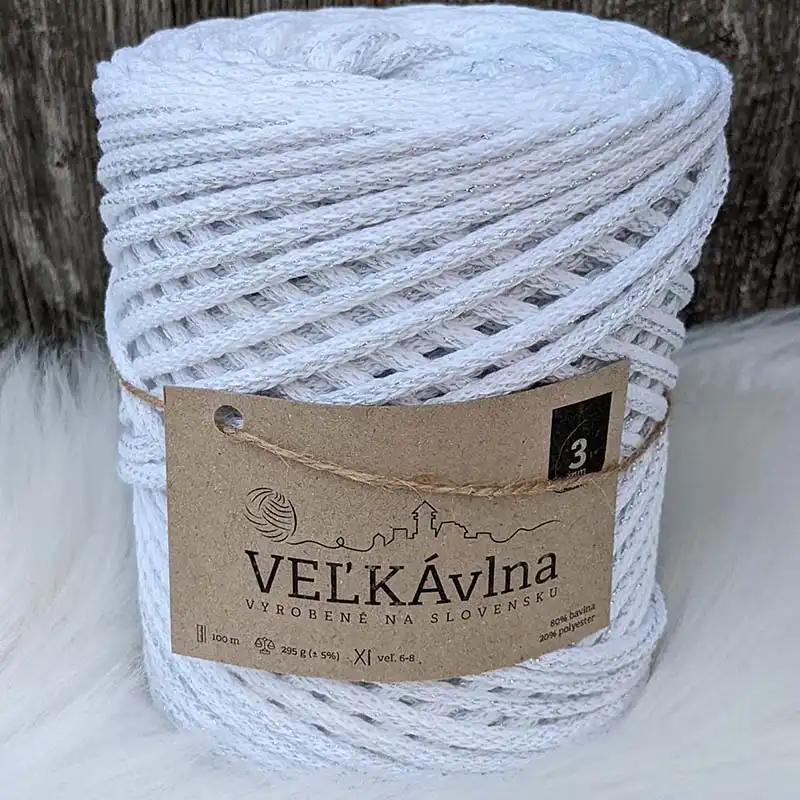 Velká vlna Špagát 3mm Sněhová vločka s lurexem