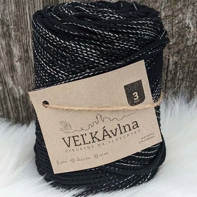 Velká vlna Špagát 3mm Uhlí s lurexem