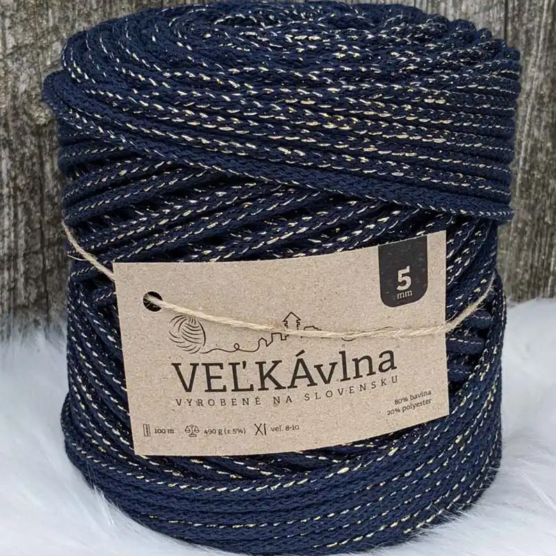 Velká vlna Špagát 5mm Safír se zlatým lurexem