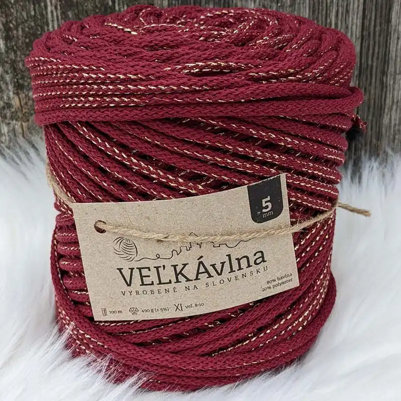 Velká vlna Špagát 5mm Vánoční pivoňka s lurexem