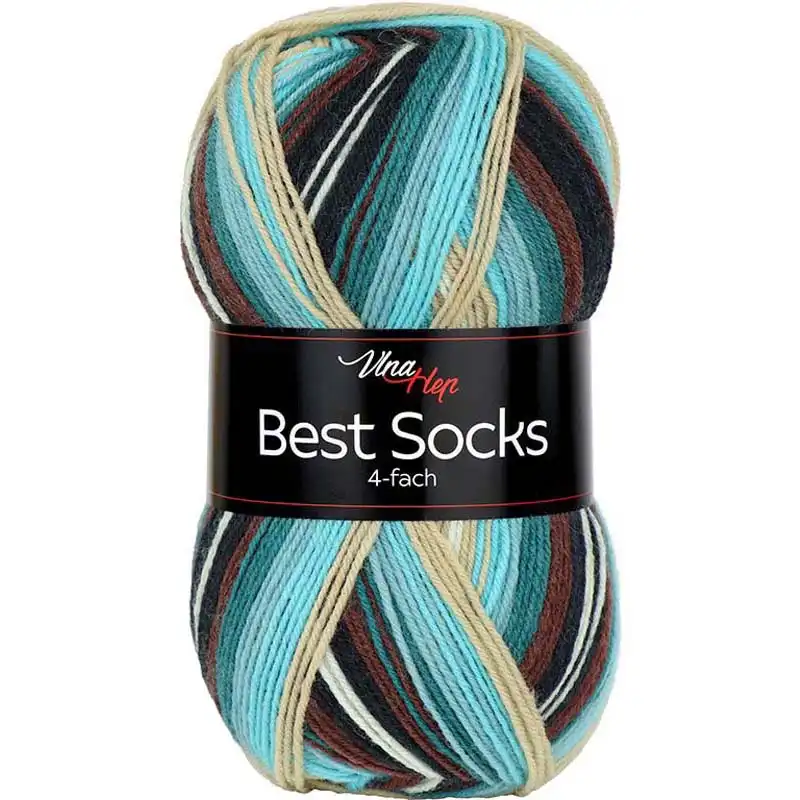 Vlna-hep Příze Best socks 7072 tyrkysovo-hnědo-černá
