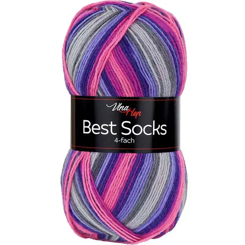 Vlna-hep Příze Best socks 7075 fialovo-růžovo-šedá