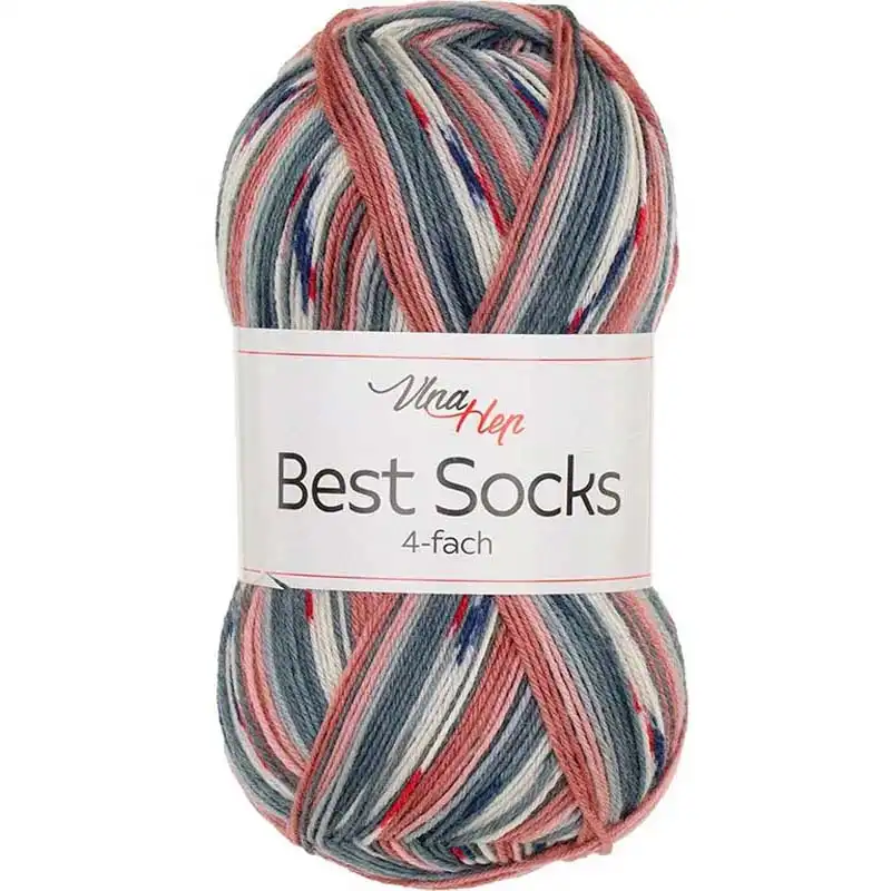 Vlna-hep Příze Best socks 7382 černo-šedo-cihlovo-světlá