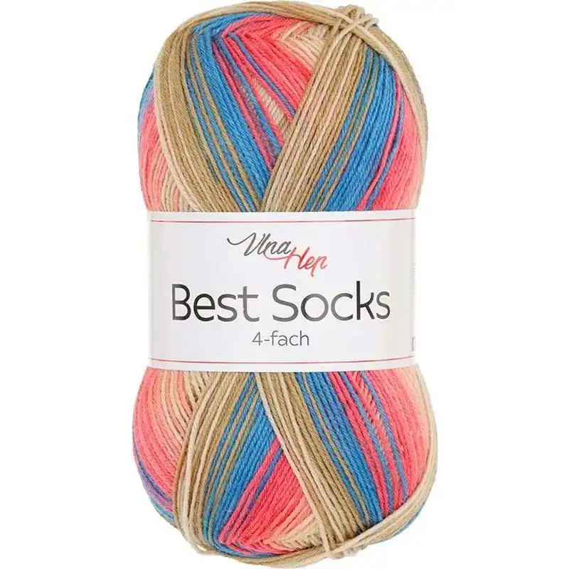 Vlna-hep Příze Best socks 7401 hnědo-modro-lososová