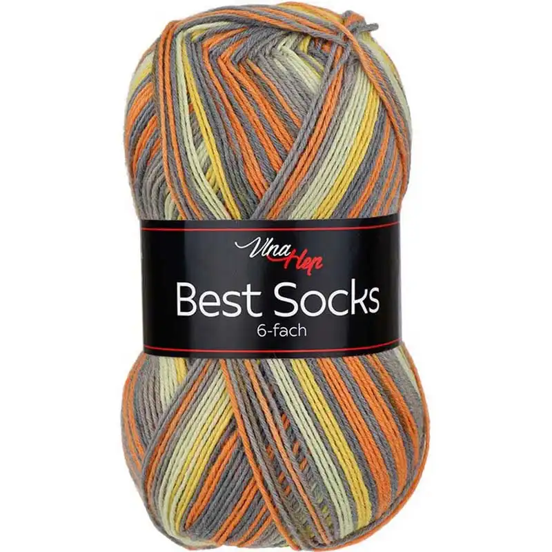 Vlna-hep Best socks 6-fach - 7363 šedo-oranžovo-světlá
