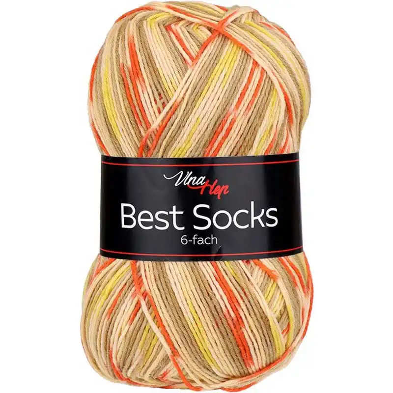 Vlna-hep Best socks 6-fach - 7369 hnědo-oranžovo-žlutá