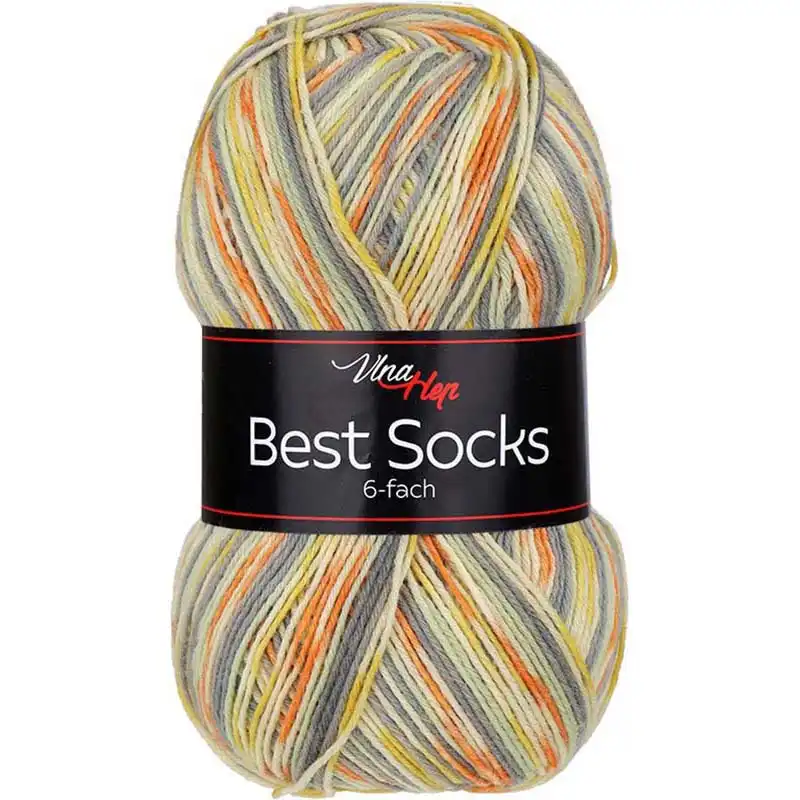 Vlna-hep Best socks 6-fach - 7370 šedo-oranžovo-žlutá