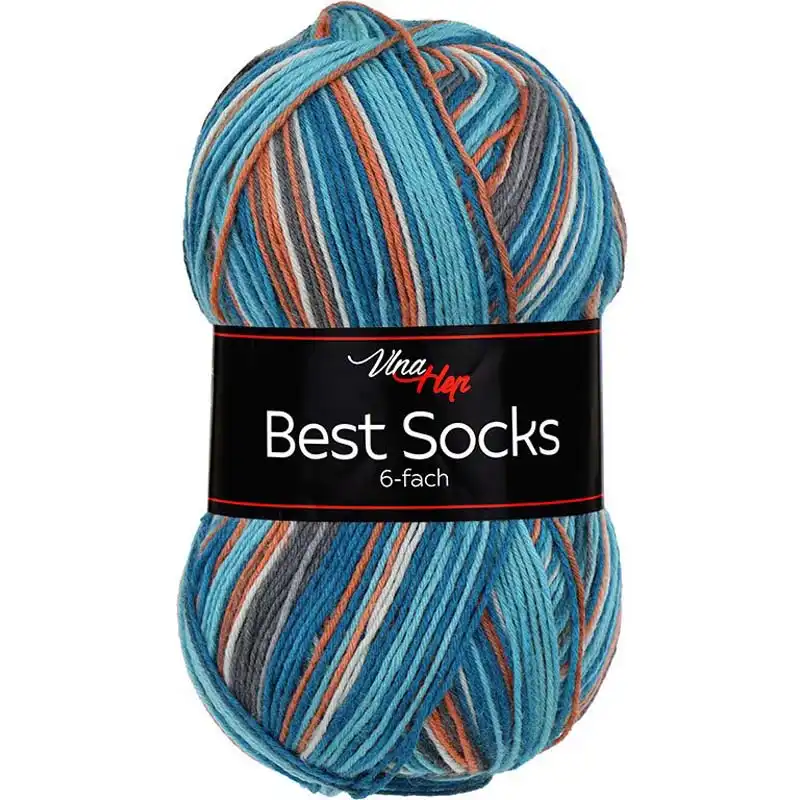 Vlna-hep Best socks 6-fach - 7379 tyrkysovo-hnědo-šedá