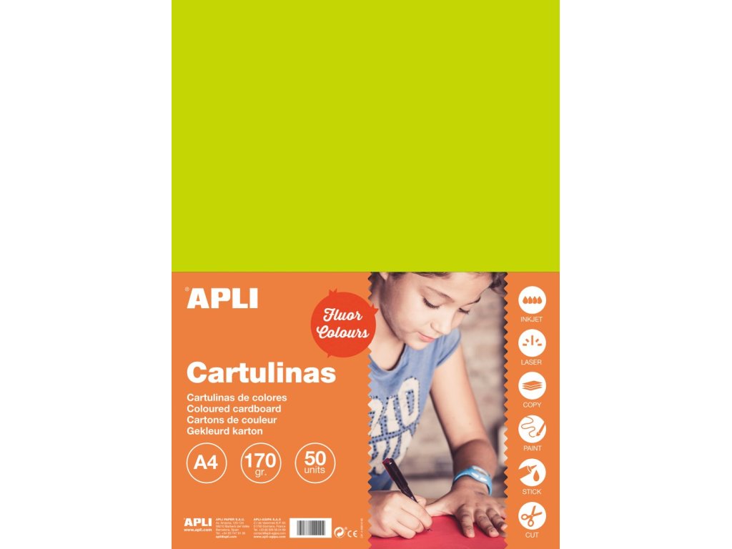 APLI barevný papír, A4, 170 g, fluo-zelený - 50 ks