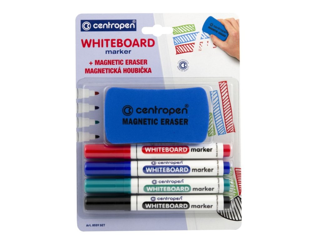 Centropen 8559/4 white board marker, stíratelný + magnetická houba