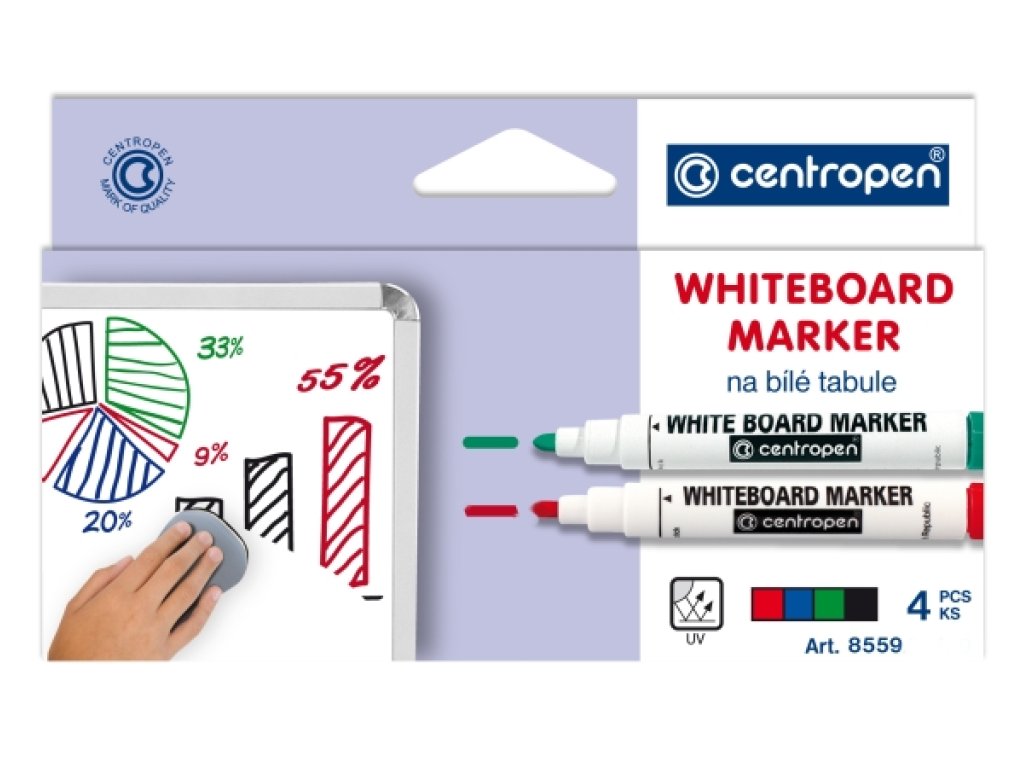 Centropen 8559/4 white board marker, stíratelný, sada