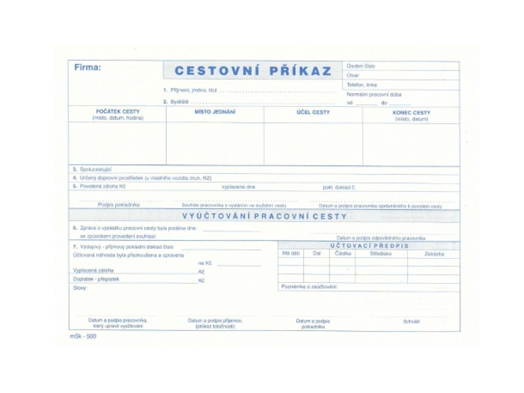 Cestovní příkaz A5 MSK 500