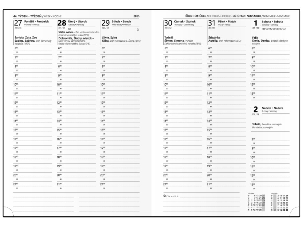 Diář 2025 týdenní A4 Tomáš BTT7-2-25 - černá