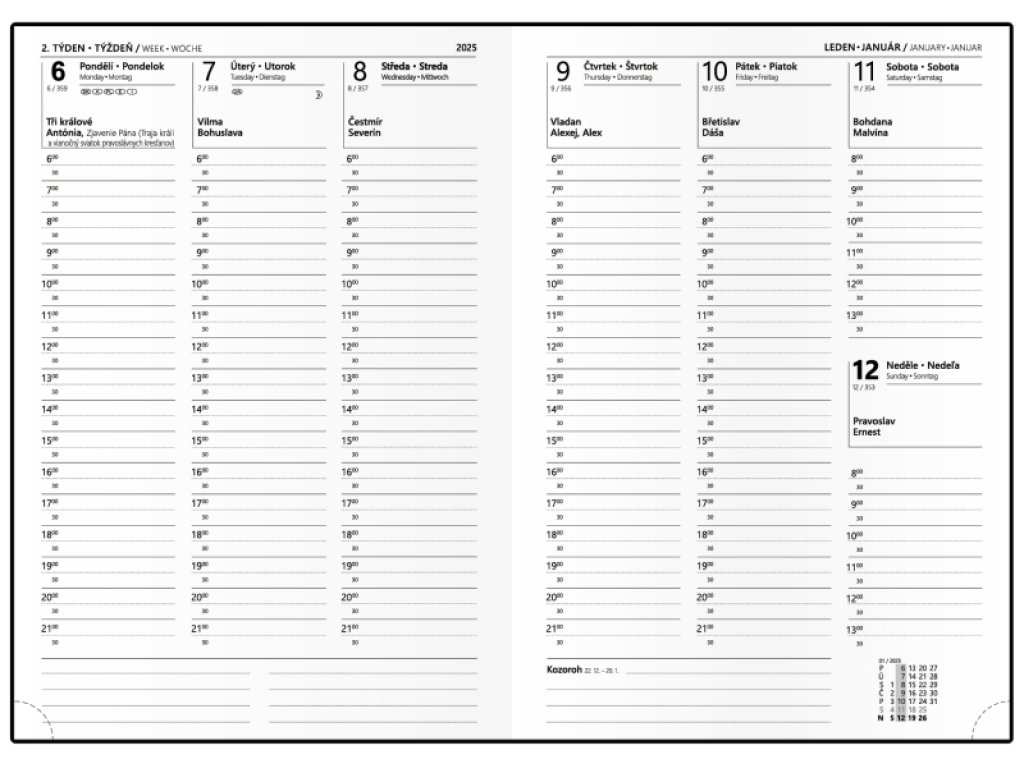 Diář 2025 týdenní A5 Oskar BTO6-25-25 petrolejová