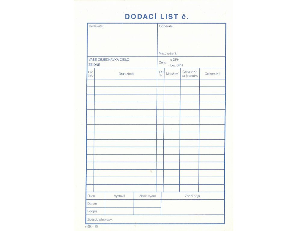 Dodací list A5 MSK 10