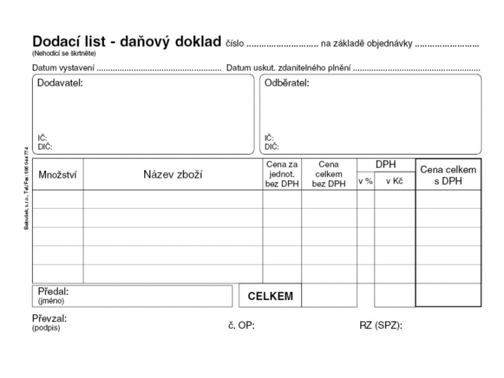 Dodací list - daňový doklad A6 PT 130, propisovací