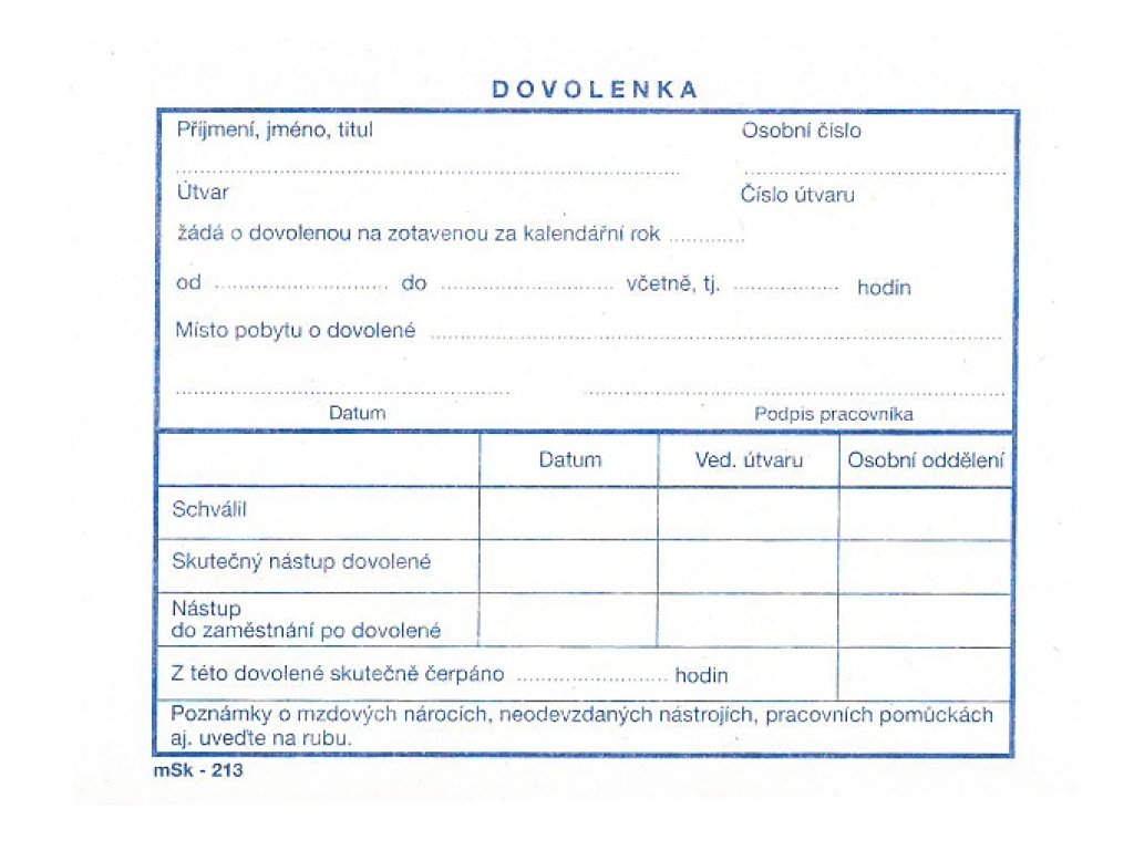 Dovolenka MSK 213, 100 listů