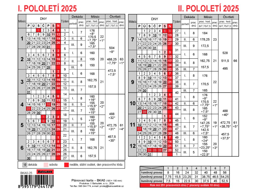 Kalendář 2025 plánovací karta lístkový - BKA0