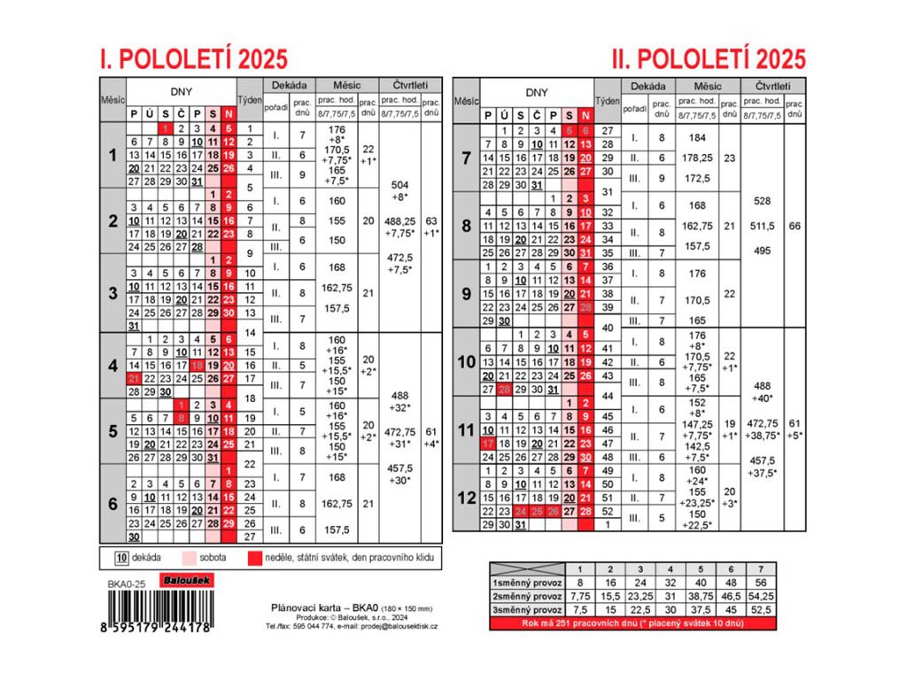 Kalendář 2025 plánovací karta lístkový - BKA0