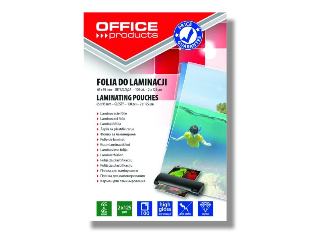 Laminovací fólie Office 65 x 95 mm, 125 mic, 100 ks lesklá