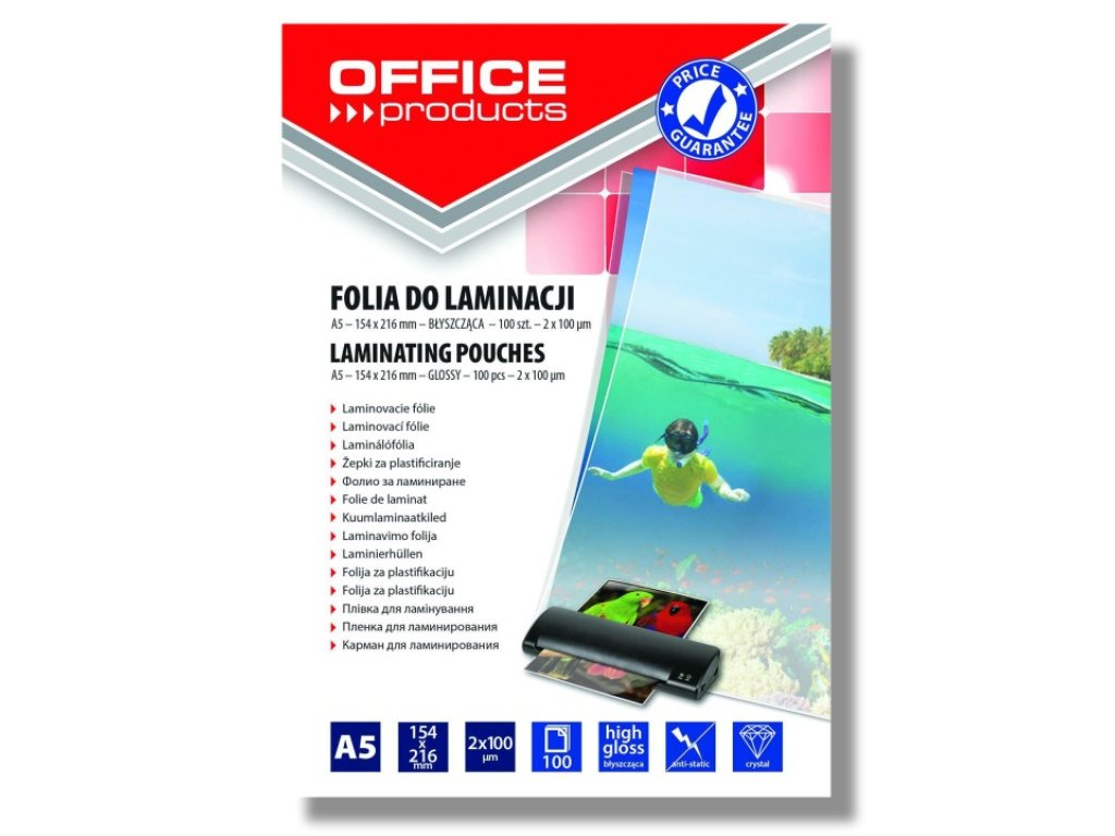 Laminovací fólie Office A5 100 mic, 100 ks lesklá