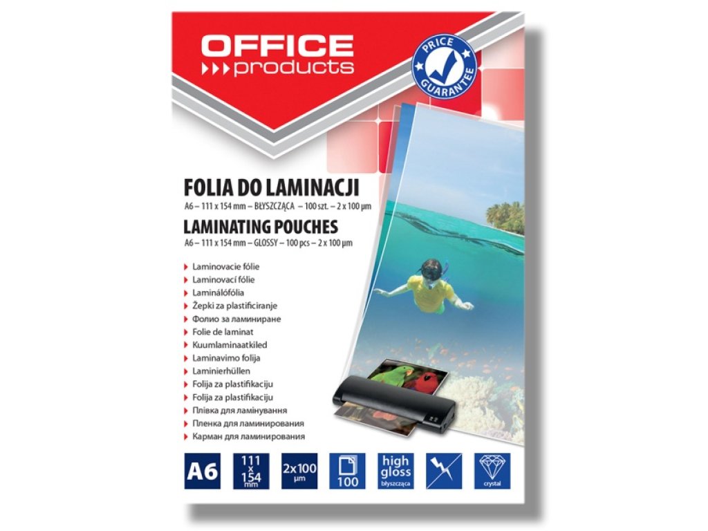 Laminovací fólie Office A6 100 mic, 100 ks lesklá