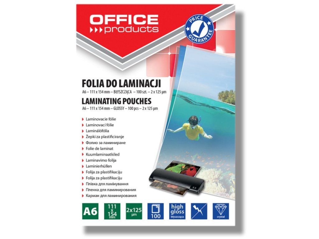 Laminovací fólie Office A6 125 mic, 100 ks lesklá