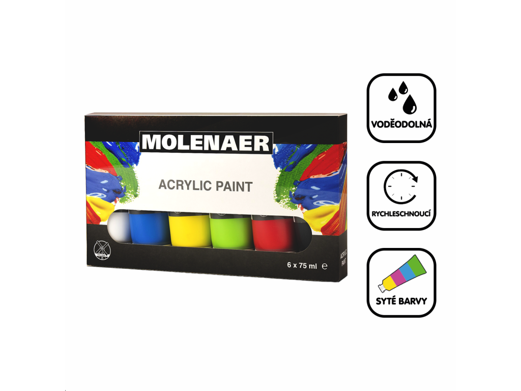 Molenaer sada akrylových barev Molenaer E48700, 6 x 75 ml