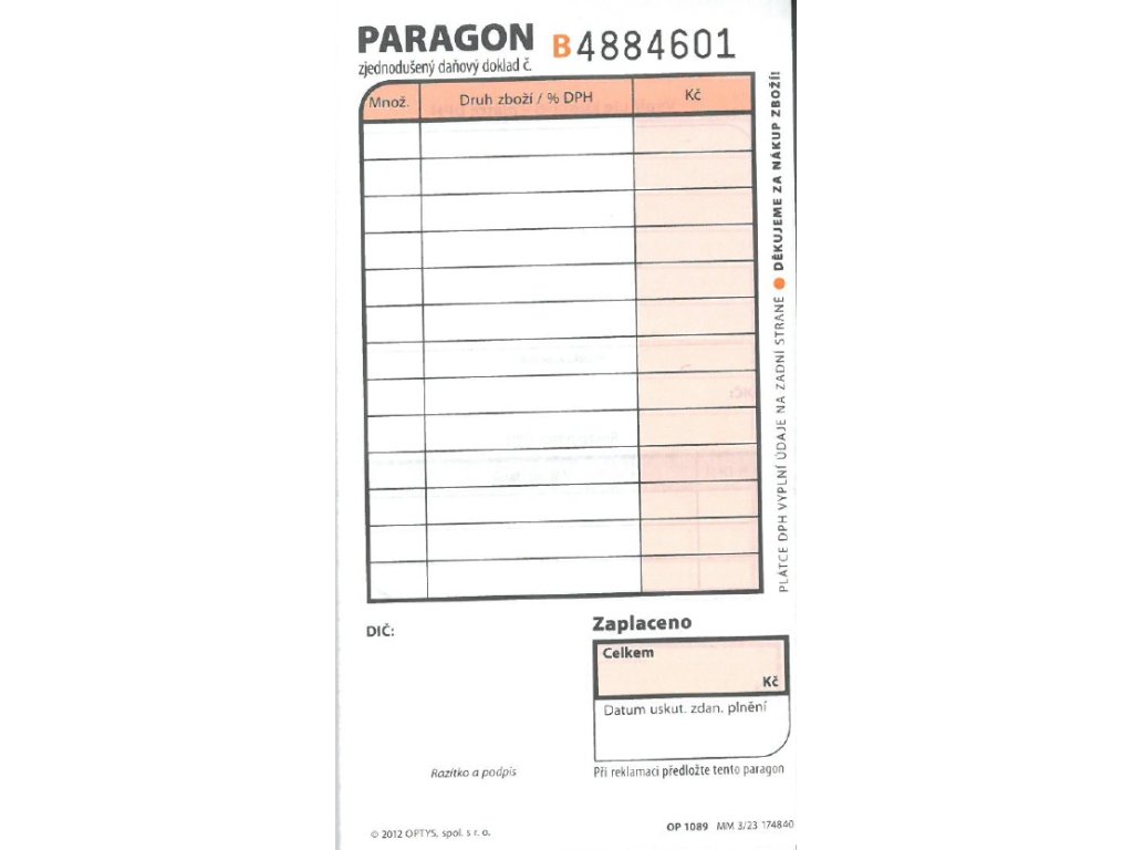 Optys 1089 Paragon obchodní 2 x 50 listů