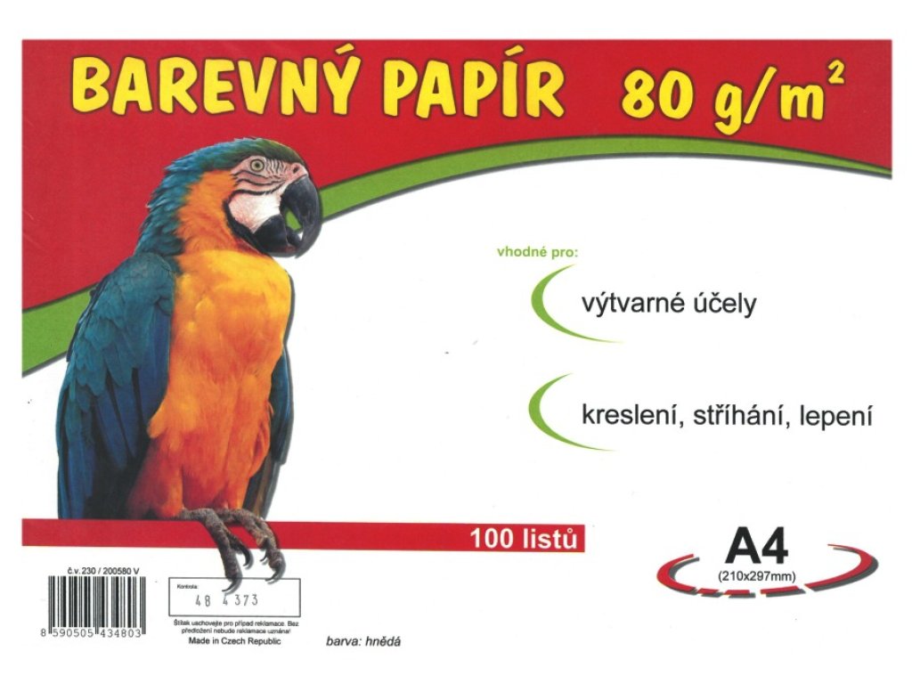 Papír barevný A4 80g 100 listů - hnědý