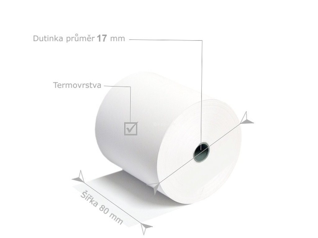 Pokladní termo kotouček šíře 80 mm - návin 38 metrů, dutinka 17 mm