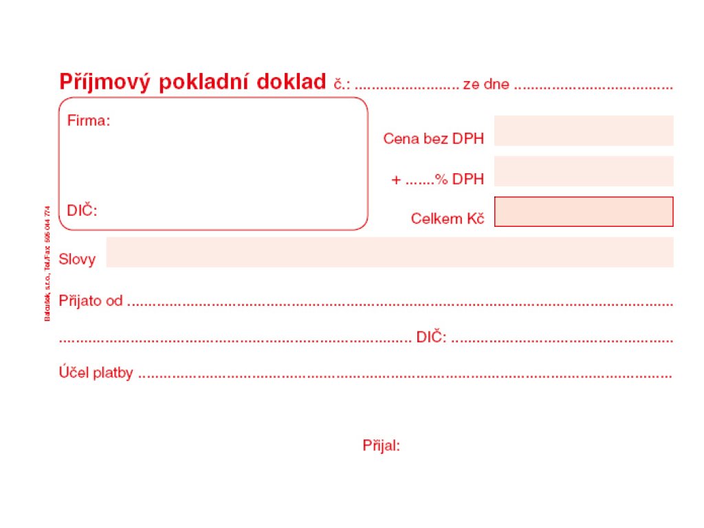 Příjmový pokladní doklad ET 020