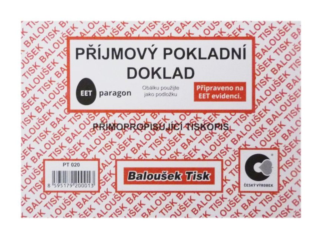 Příjmový pokladní doklad PT 020